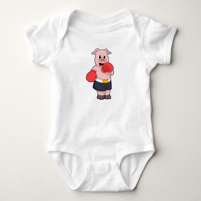 Pig as Boxer at Boxing Baby Bodysuit (Front)
