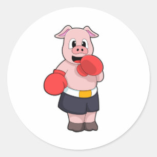 Pig as Boxer at Boxing Classic Round Sticker