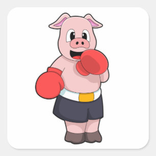 Pig as Boxer at Boxing Square Sticker