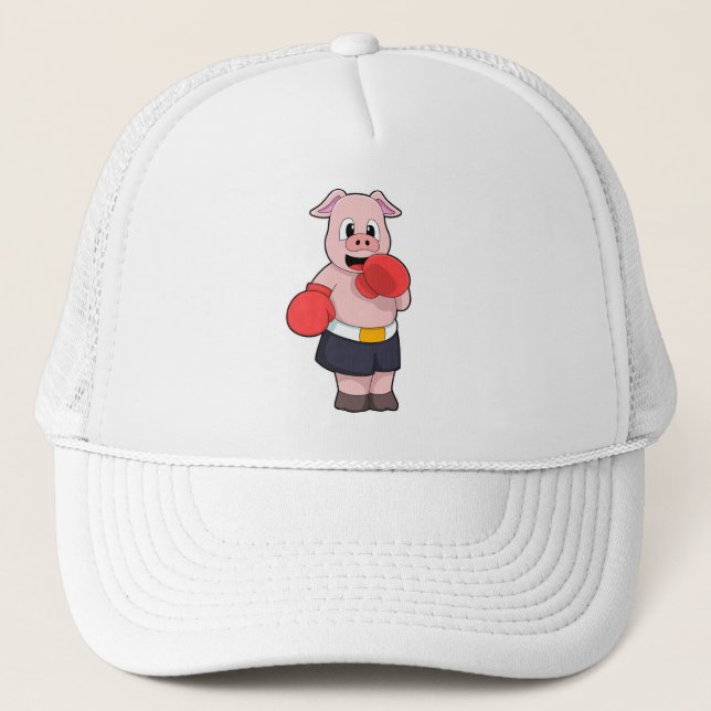Pig as Boxer at Boxing Trucker Hat (Front)