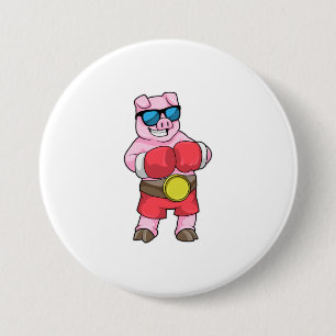 Pig as Boxer with Boxing gloves 7.5 Cm Round Badge