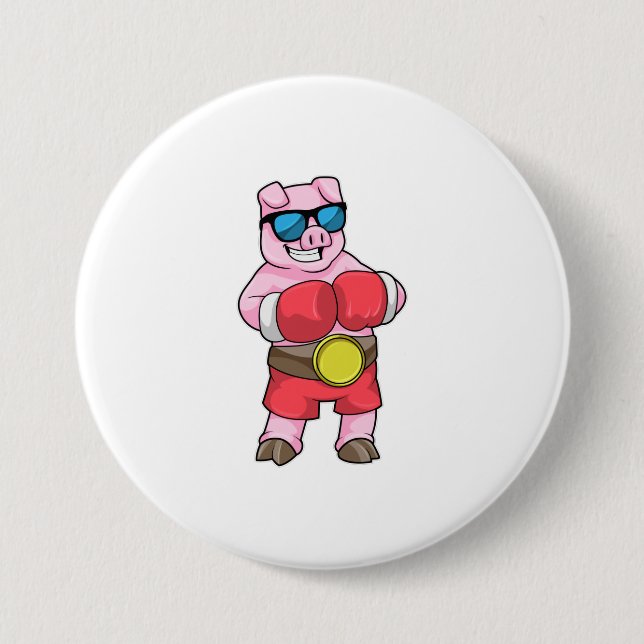 Pig as Boxer with Boxing gloves 7.5 Cm Round Badge (Front)