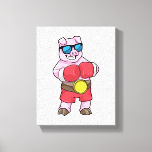 Pig as Boxer with Boxing gloves Canvas Print