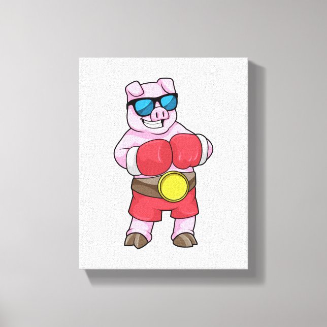Pig as Boxer with Boxing gloves Canvas Print (Front)