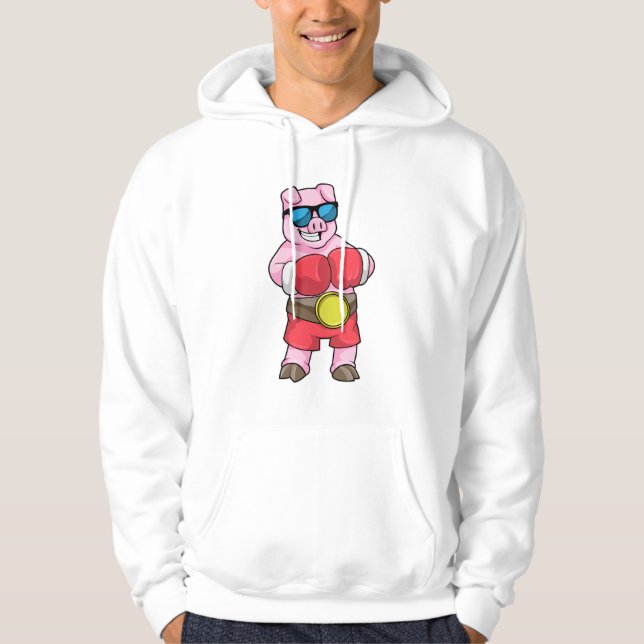 Pig as Boxer with Boxing gloves Hoodie (Front)