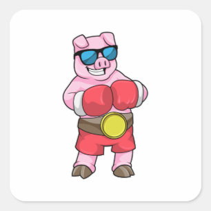 Pig as Boxer with Boxing gloves Square Sticker