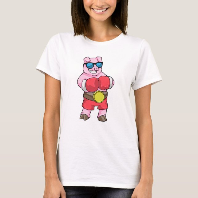 Pig as Boxer with Boxing gloves T-Shirt (Front)