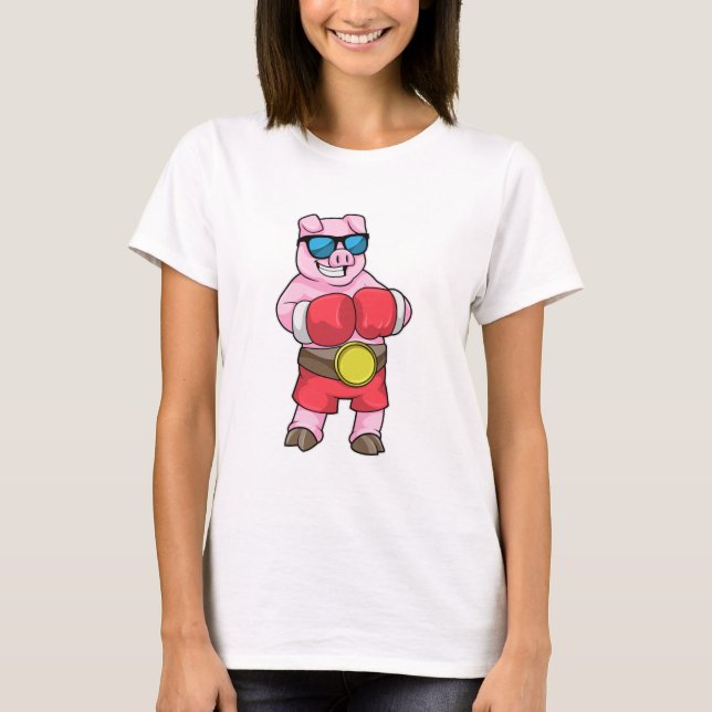 Pig as Boxer with Boxing gloves T-Shirt (Front)