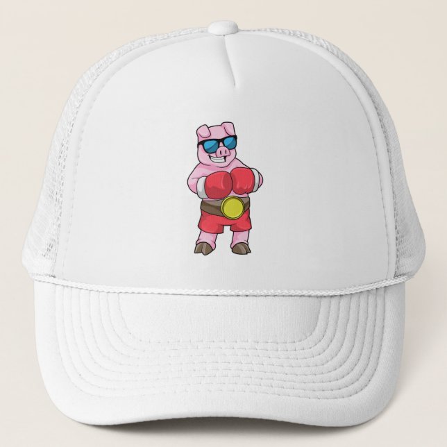 Pig as Boxer with Boxing gloves Trucker Hat (Front)