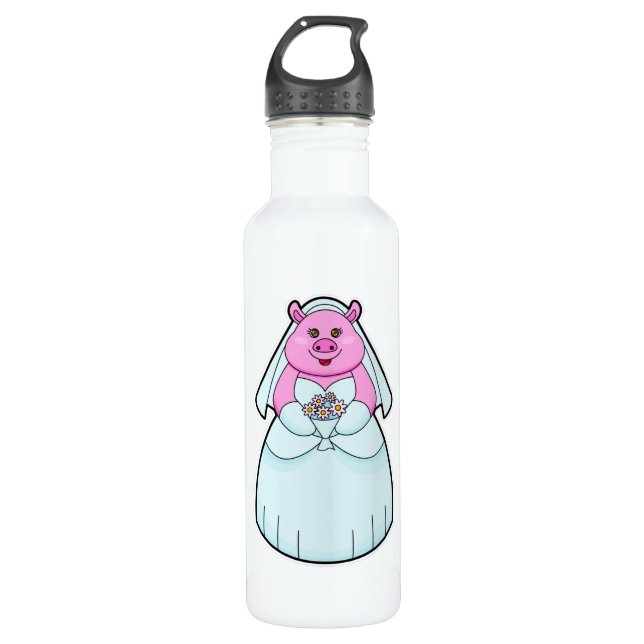 Pig as Bride with Veil 710 Ml Water Bottle (Front)