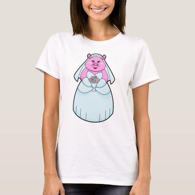 Pig as Bride with Veil T-Shirt (Front)