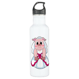 Pig as Bride with Wedding dress 710 Ml Water Bottle
