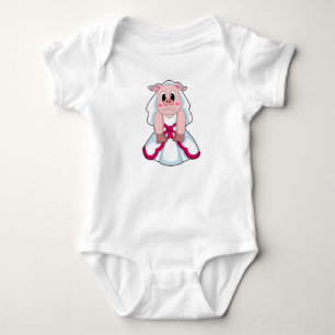 Pig as Bride with Wedding dress Baby Bodysuit