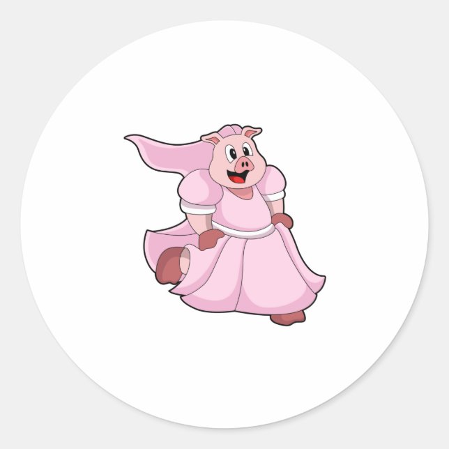 Pig as Bride with Wedding dress Classic Round Sticker (Front)