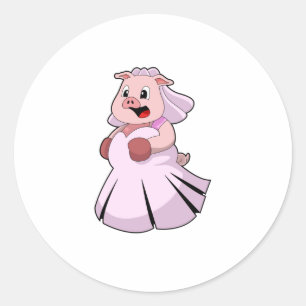 Pig as Bride with Wedding dress.PNG Classic Round Sticker