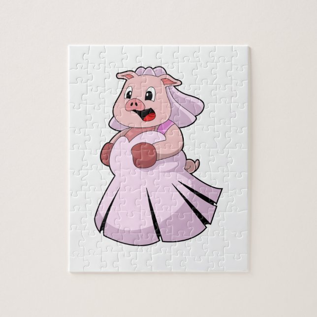 Pig as Bride with Wedding dress.PNG Jigsaw Puzzle (Vertical)