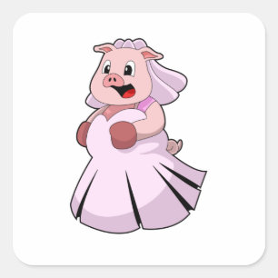 Pig as Bride with Wedding dress.PNG Square Sticker