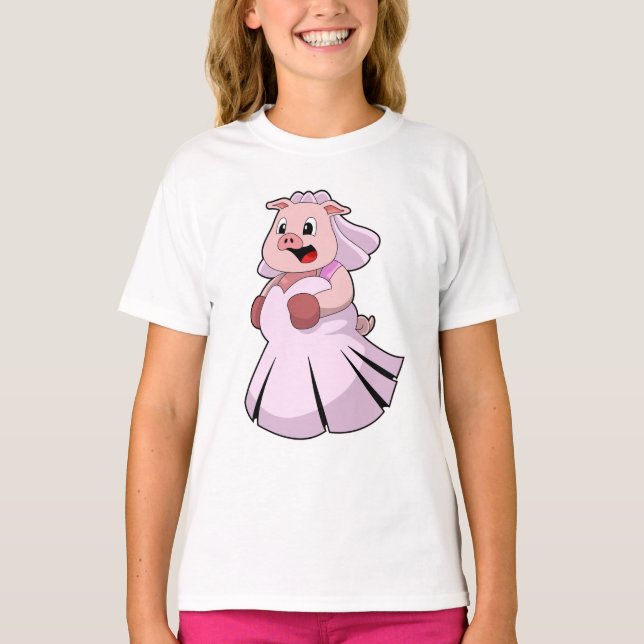 Pig as Bride with Wedding dress.PNG T-Shirt (Front)