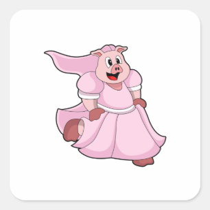 Pig as Bride with Wedding dress Square Sticker