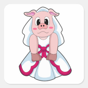 Pig as Bride with Wedding dress Square Sticker