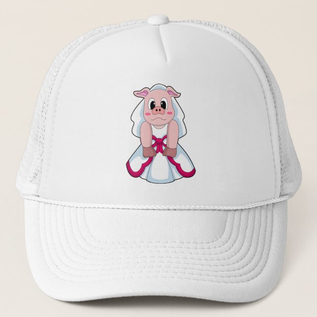 Pig as Bride with Wedding dress Trucker Hat (Front)
