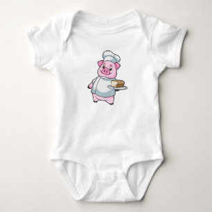 Pig as Chef with Platter & Cake Baby Bodysuit