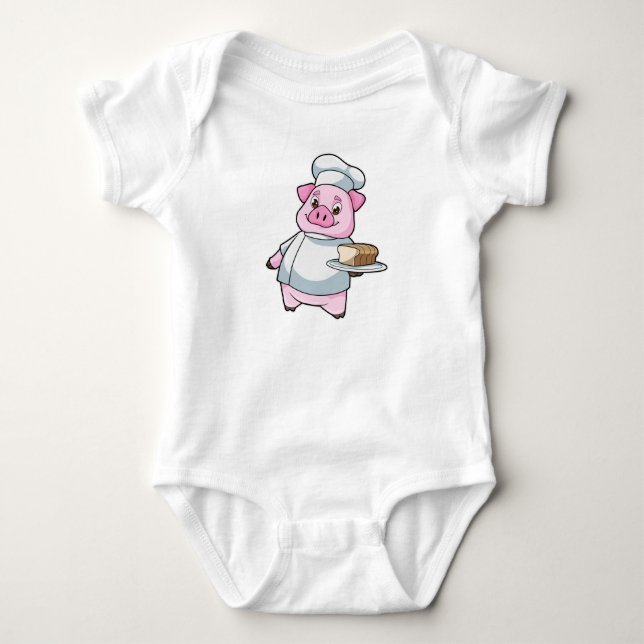 Pig as Chef with Platter & Cake Baby Bodysuit (Front)