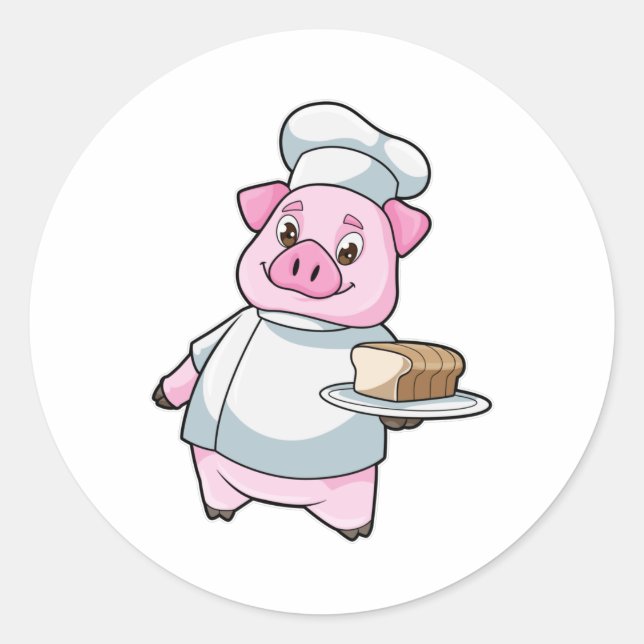 Pig as Chef with Platter & Cake Classic Round Sticker (Front)