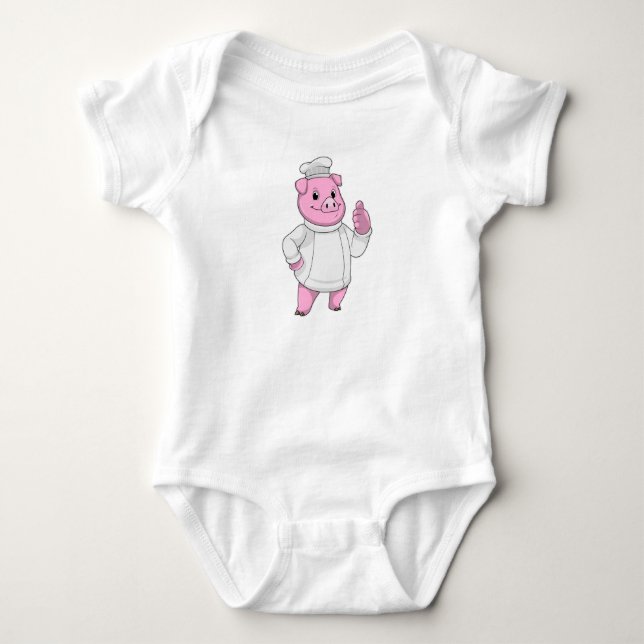 Pig as Cook with Chef hat Baby Bodysuit (Front)