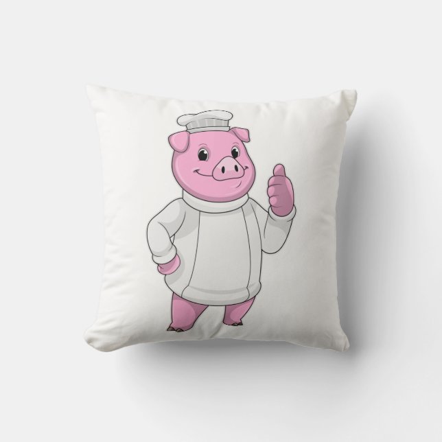 Pig as Cook with Chef hat Cushion (Front)