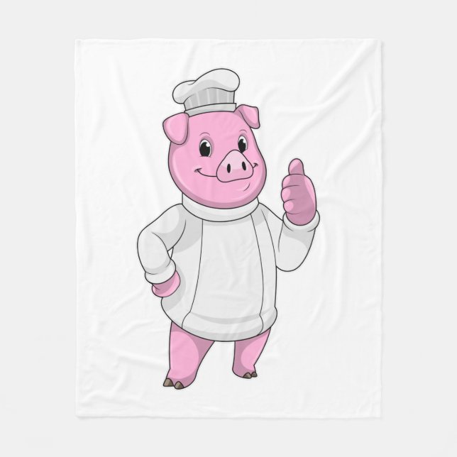 Pig as Cook with Chef hat Fleece Blanket (Front)