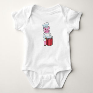 Pig as Cook with Cooking pot Baby Bodysuit