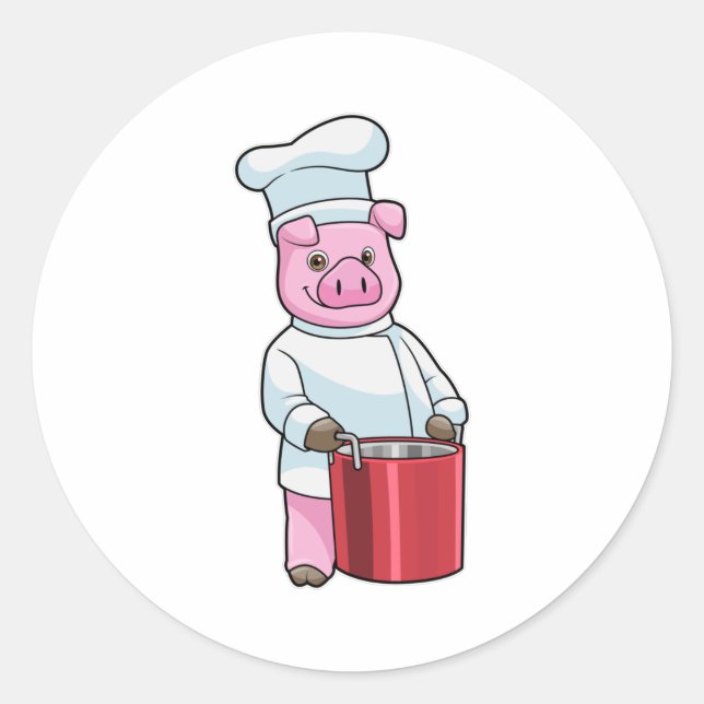 Pig as Cook with Cooking pot Classic Round Sticker (Front)
