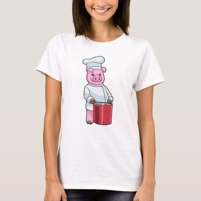 Pig as Cook with Cooking pot T-Shirt (Front)