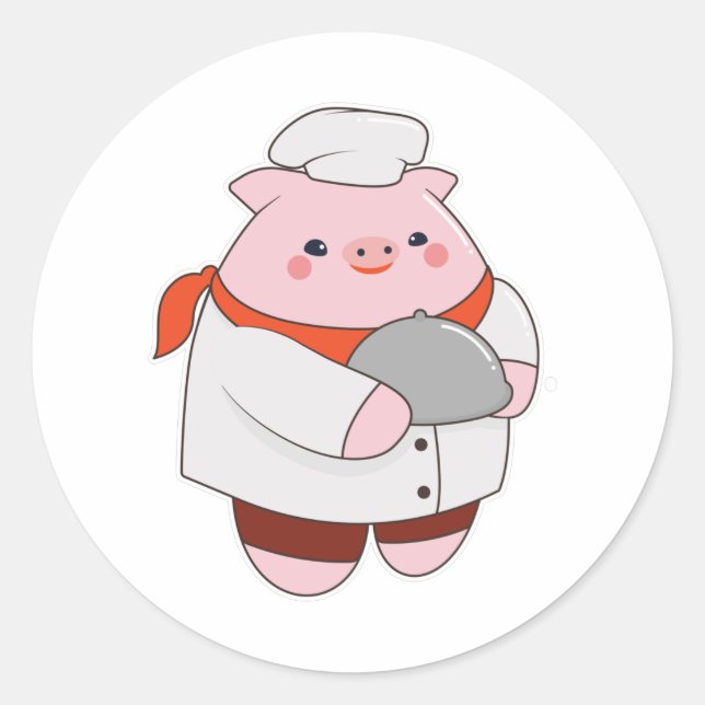 Pig as Cook with Platter Classic Round Sticker (Front)