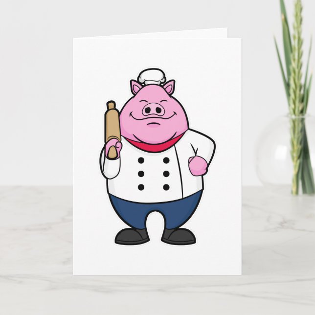 Pig as Cook with Rolling pin Card (Front)
