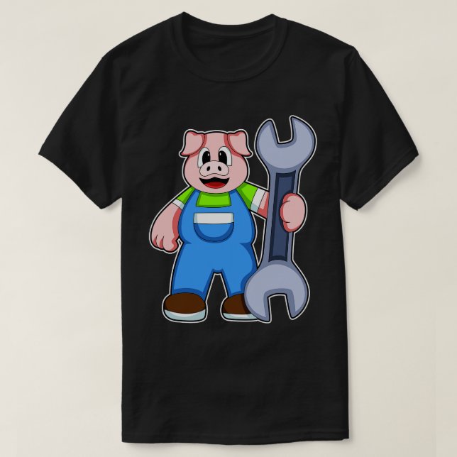 Pig as Craftsman with Wrench T-Shirt (Design Front)