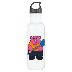 Pig as Dart player with Darts 710 Ml Water Bottle
