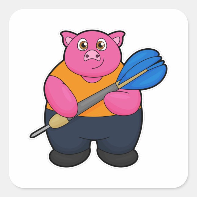 Pig as Dart player with Darts Square Sticker (Front)