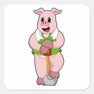 Pig as Farmer with Shovel Square Sticker