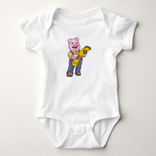 Pig as Farmer with Straw Baby Bodysuit