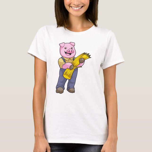 Pig as Farmer with Straw T-Shirt (Front)