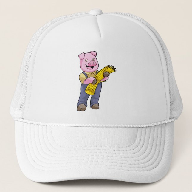 Pig as Farmer with Straw Trucker Hat (Front)