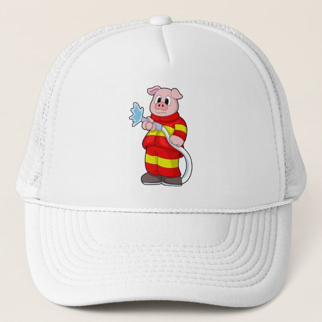 Pig as Firefighter with Hose Trucker Hat (Front)