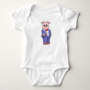 Pig as Groom with Suit Baby Bodysuit