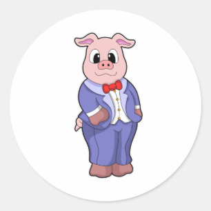 Pig as Groom with Suit Classic Round Sticker
