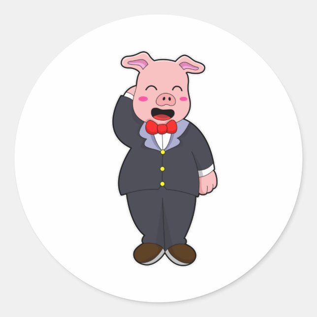Pig as Groom with Suit & Tie Classic Round Sticker (Front)