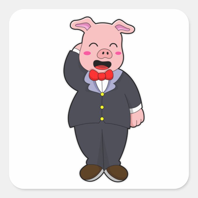 Pig as Groom with Suit & Tie Square Sticker (Front)