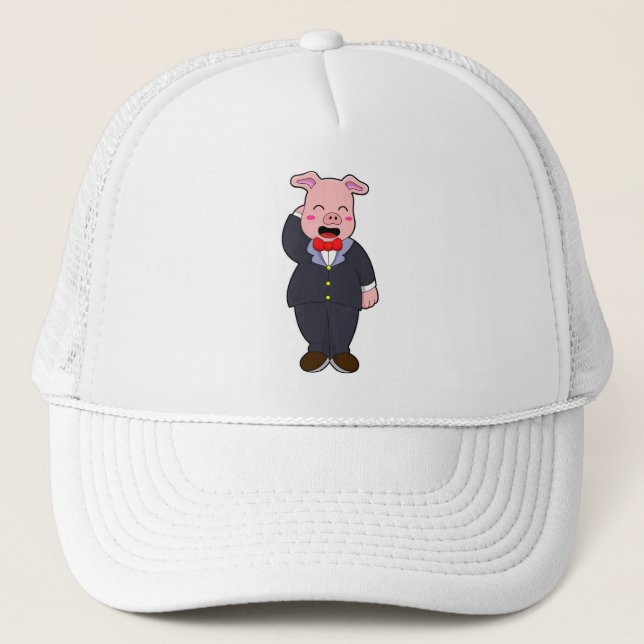 Pig as Groom with Suit & Tie Trucker Hat (Front)