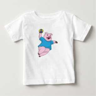 Pig as Handball player with Handball Baby T-Shirt